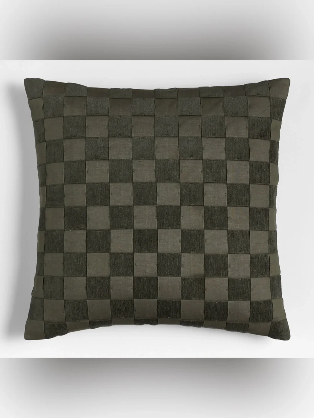 CRATE & BARREL - Woven Organic Linen/Cotton Checkerboard Pillow Cover in Green